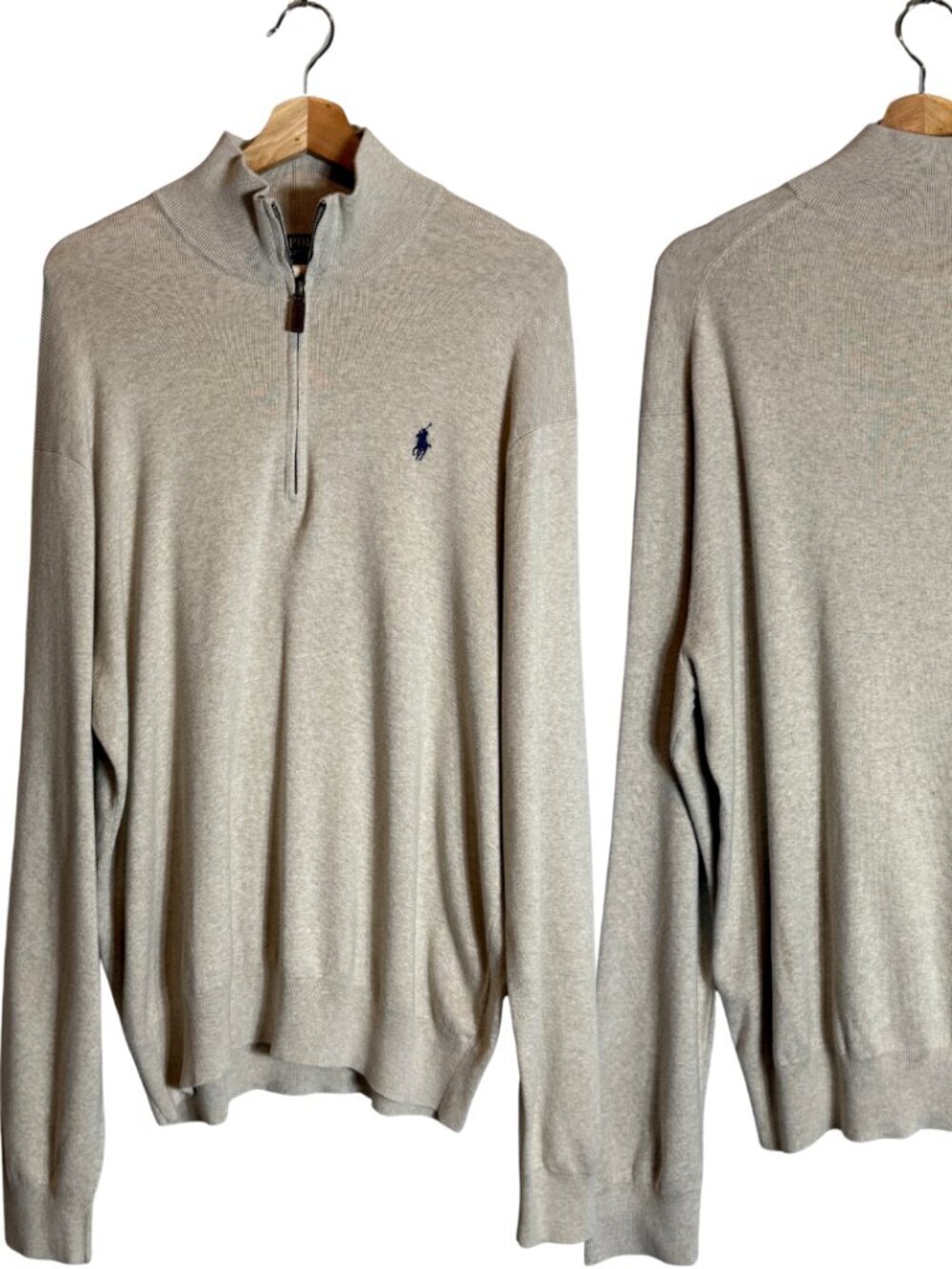 Polo Ralph Lauren 1/4 Zip Sweater Pullover Men's XL Ivory Preppy Dad Pima Cotton